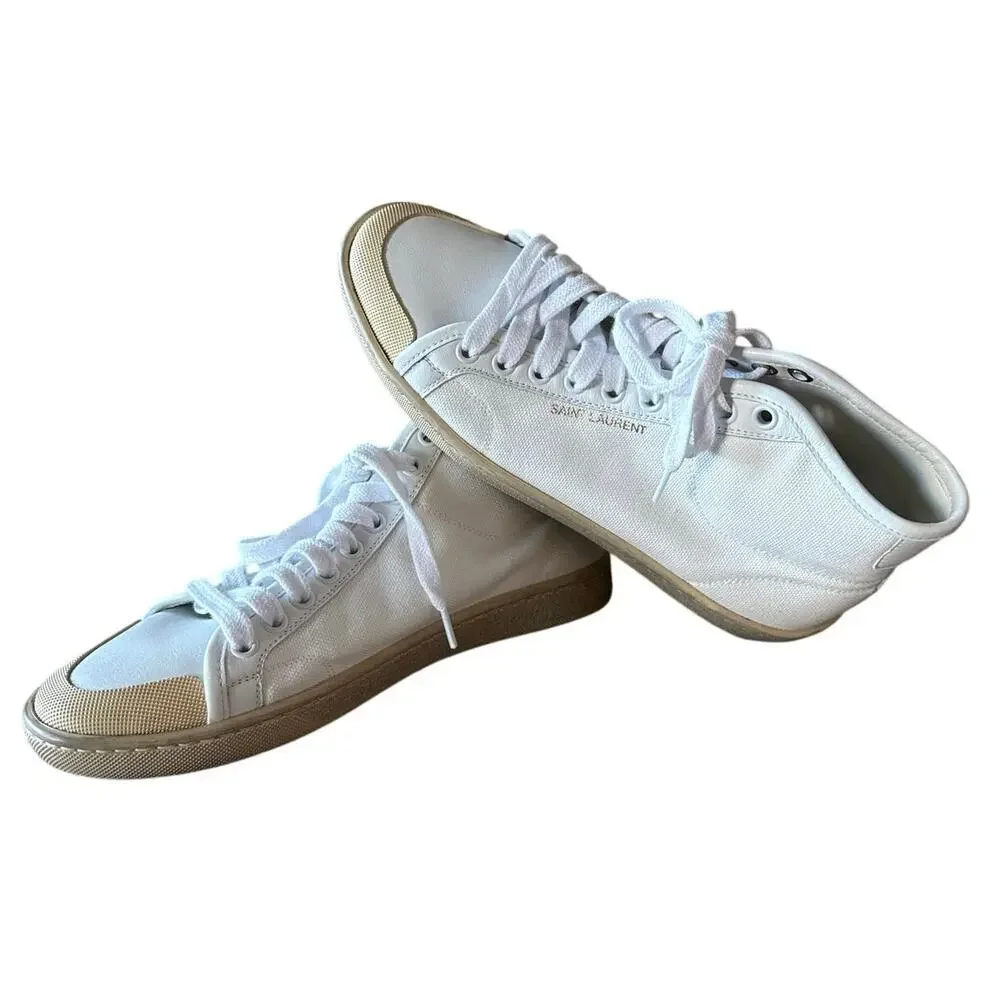Saint Laurent White SL/39 Mid-Top Canvas Fashion Sneakers Size EU 36 US 6 - Picture 3 of 10